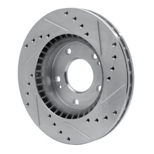 Hyundai Elantra Brake Rotor (1) - Front Left - R1 Concepts - Drilled & Slotted - Silver - `07-`10